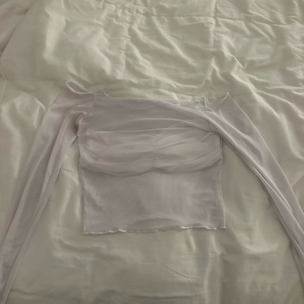 Fashion Nova White Off-Shoulder Mesh Top